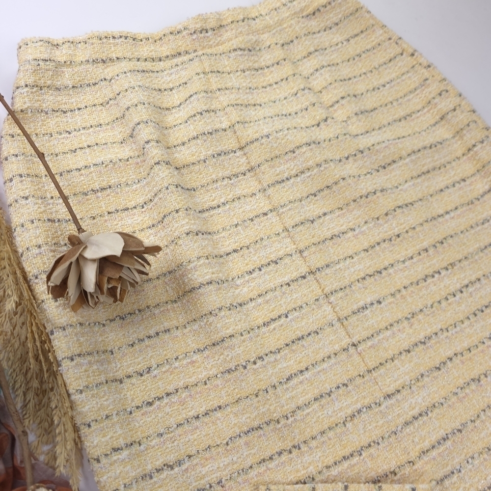Amanda Charles Tweed Elegant Yellow Striped Skirt Sz L - Picture 5 of 9